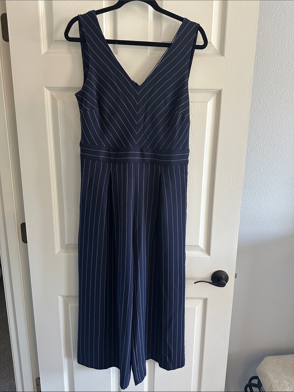 1901 Navy Pinstripe V-Neck Midi Dress